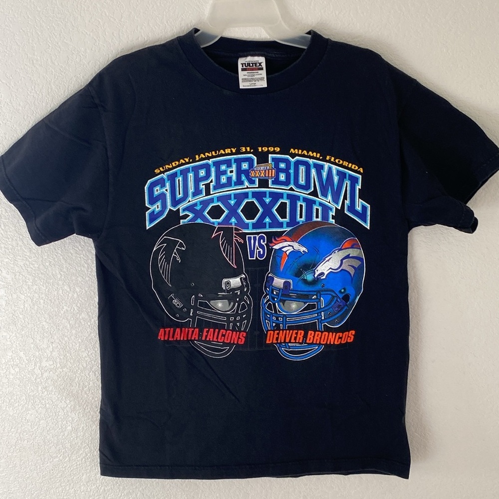 Tultex Vintage 1999 Super Bowl XXXIII Falcons vs Broncos Black T-Shirt Size L